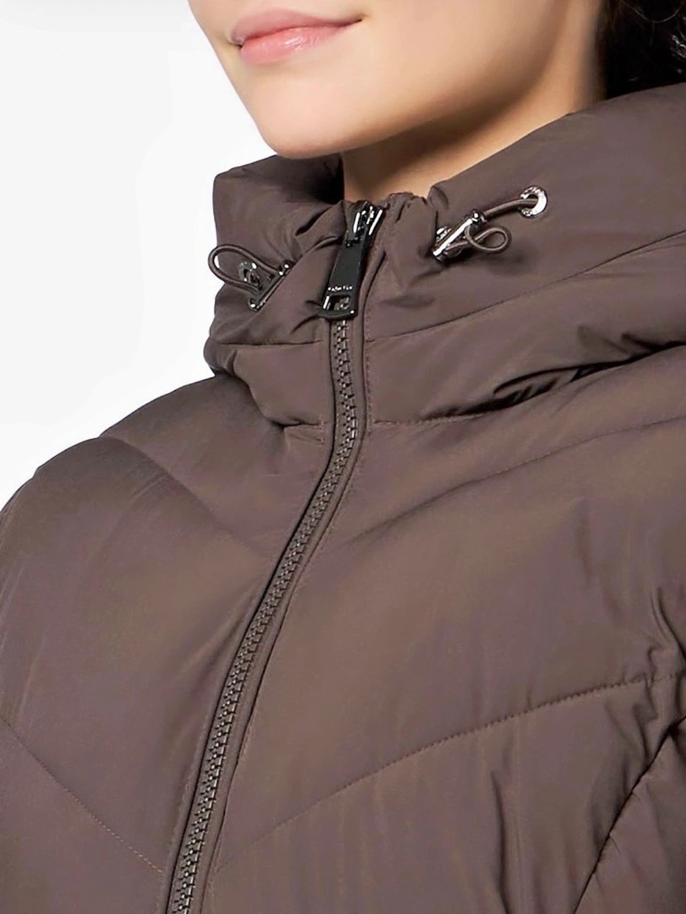 Michael Kors Womens Faux Fur Trim Hooded Twill Quilted Puffer Vest | Size M